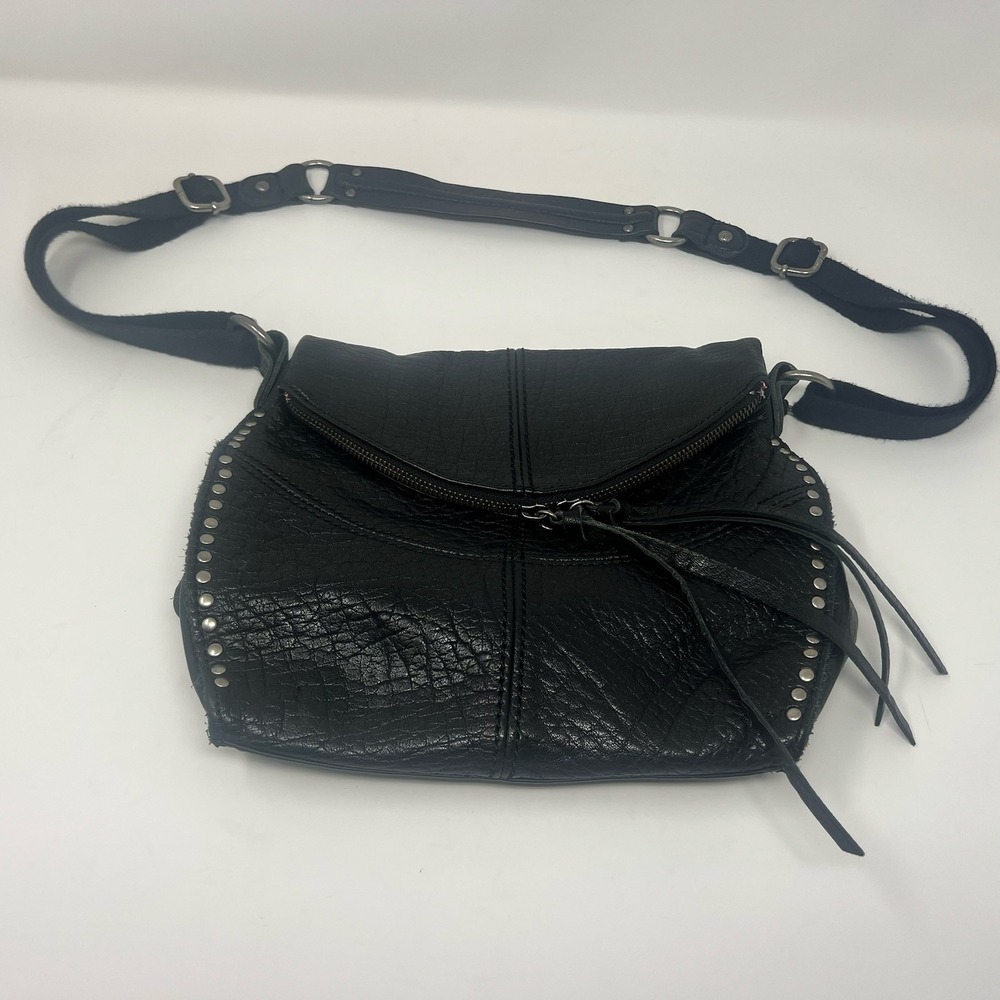 The Sak Black Pebbled Leather Adjustable Crossbody Bag Studded Boho Purse